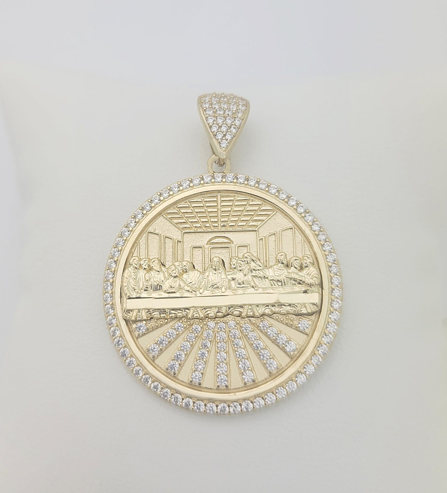 10K Yellow Gold Last Supper Pendant With CZ Stone Last Supper Medallion