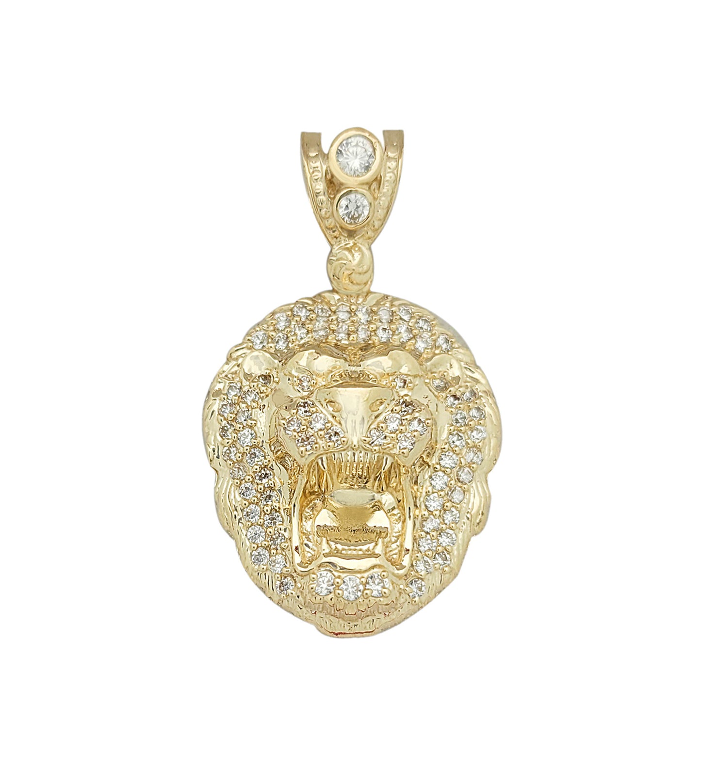 10K Yellow Gold Lion Face Charm Lion Head Pendant CZ