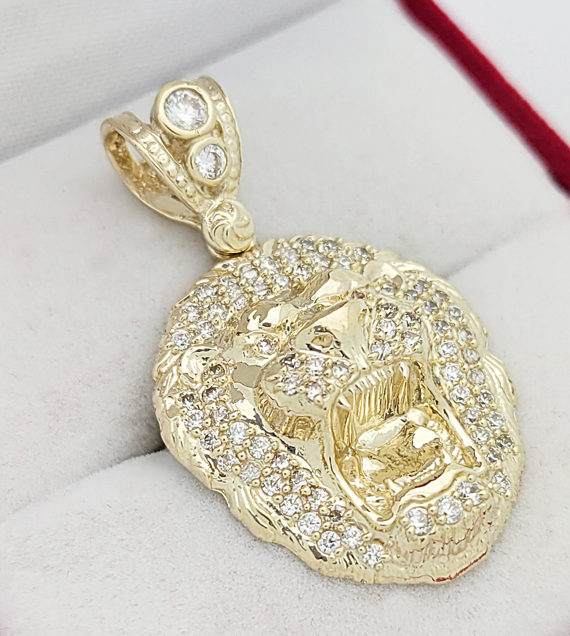 10K Yellow Gold Lion Face Charm Lion Head Pendant CZ