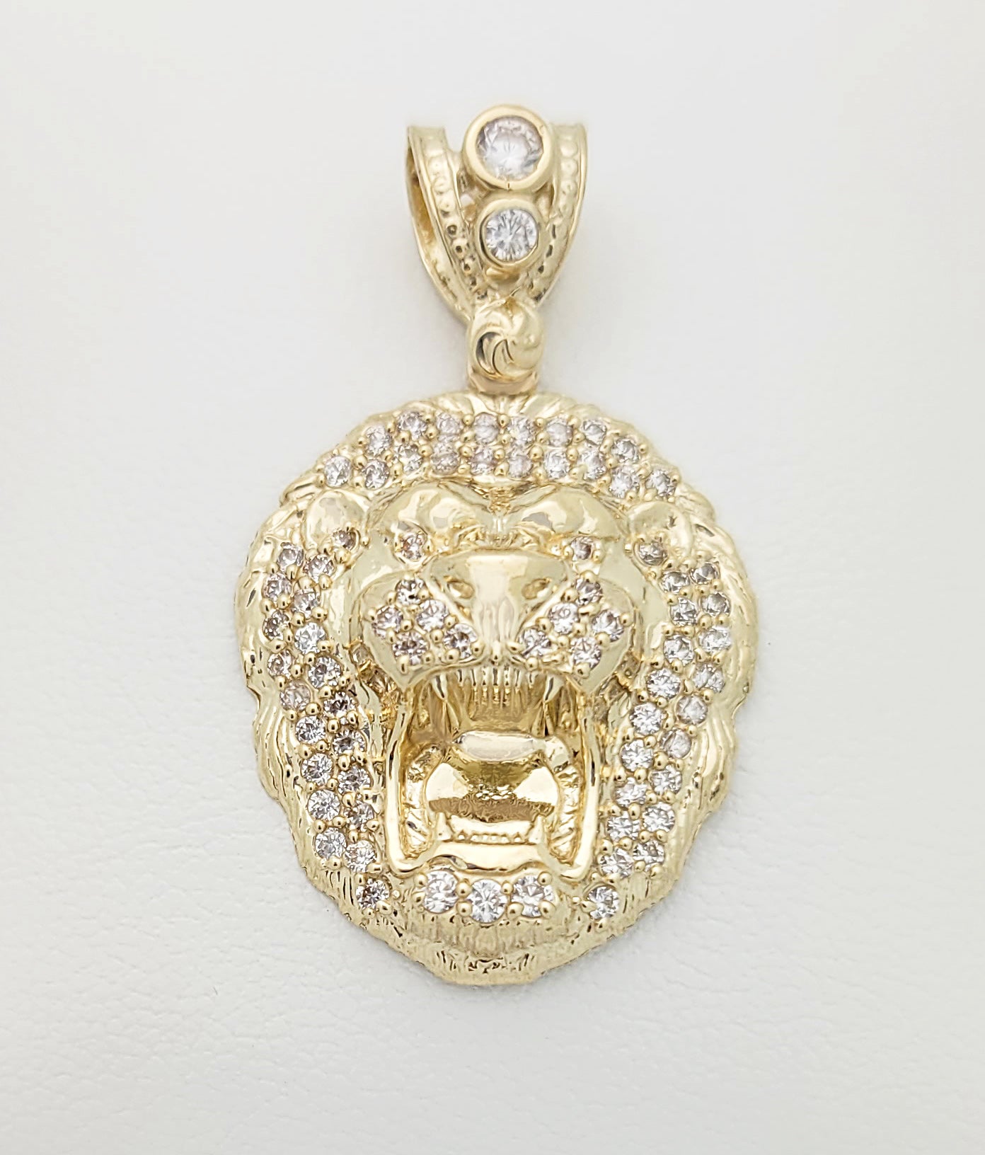 10K Yellow Gold Lion Face Charm Lion Head Pendant CZ