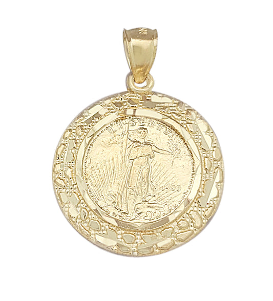 10K Yellow Gold Walking Liberty Coin And Bezel Pendant