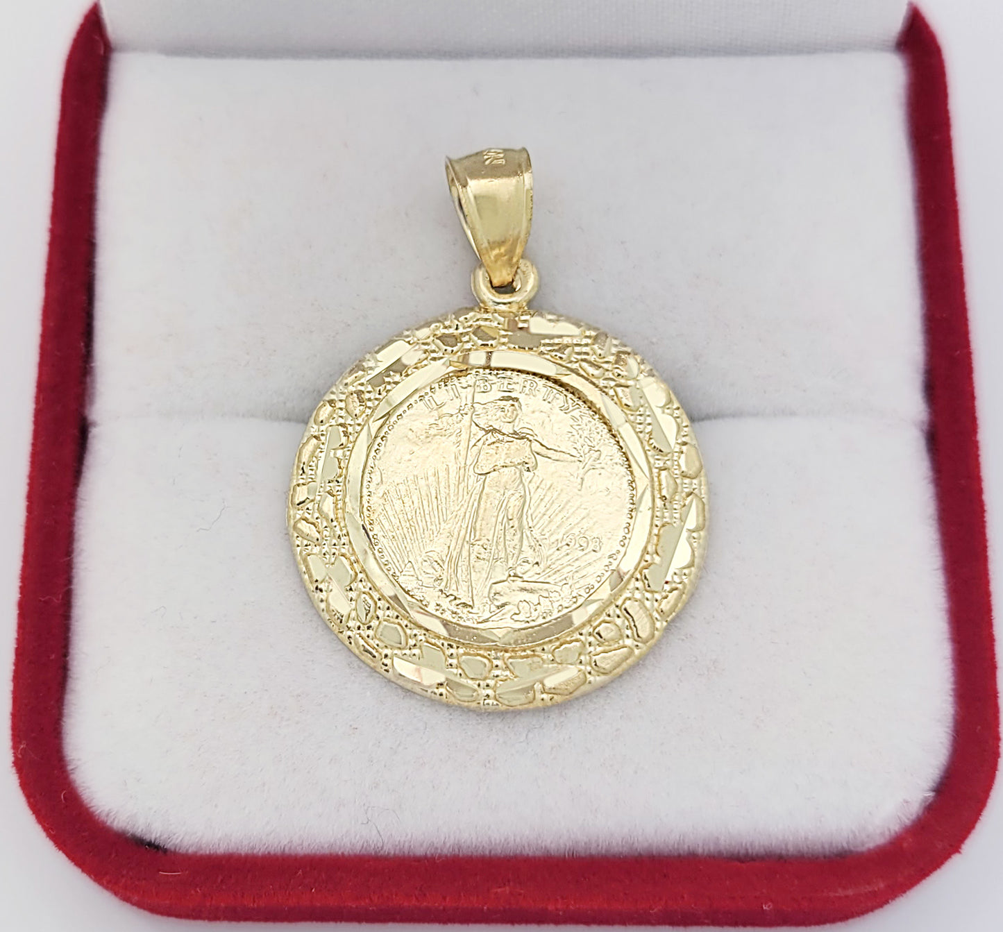 10K Yellow Gold Walking Liberty Coin And Bezel Pendant