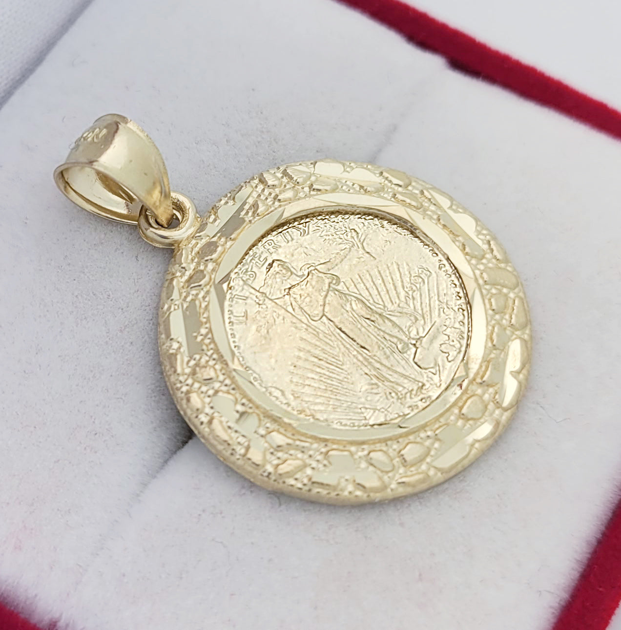 10K Yellow Gold Walking Liberty Coin And Bezel Pendant