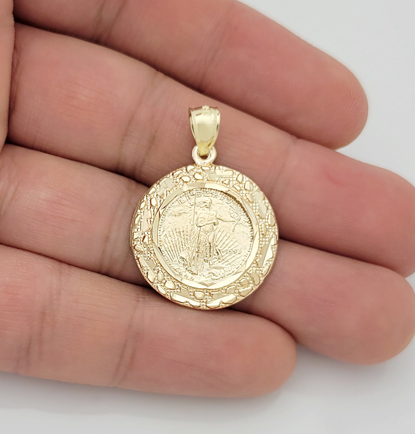 10K Yellow Gold Walking Liberty Coin And Bezel Pendant