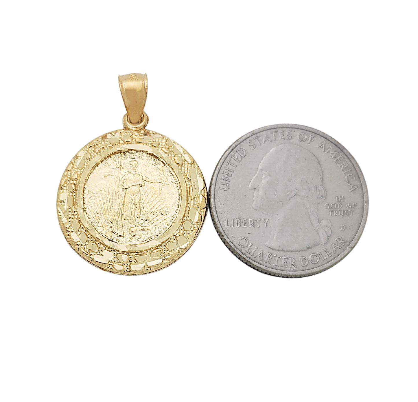 10K Yellow Gold Walking Liberty Coin And Bezel Pendant