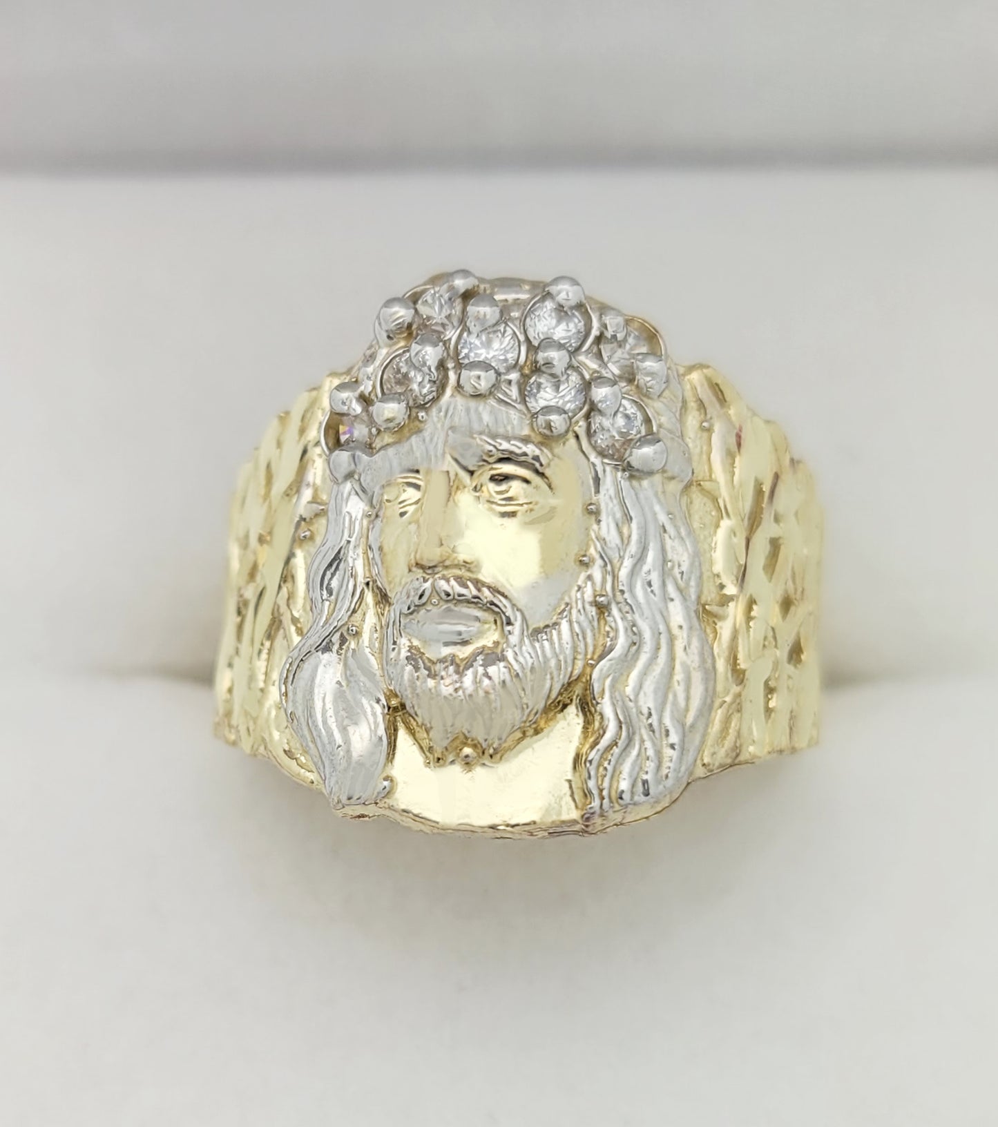 10K Yellow Gold Men's Jesus Ring Jesus Face Ring With CZ