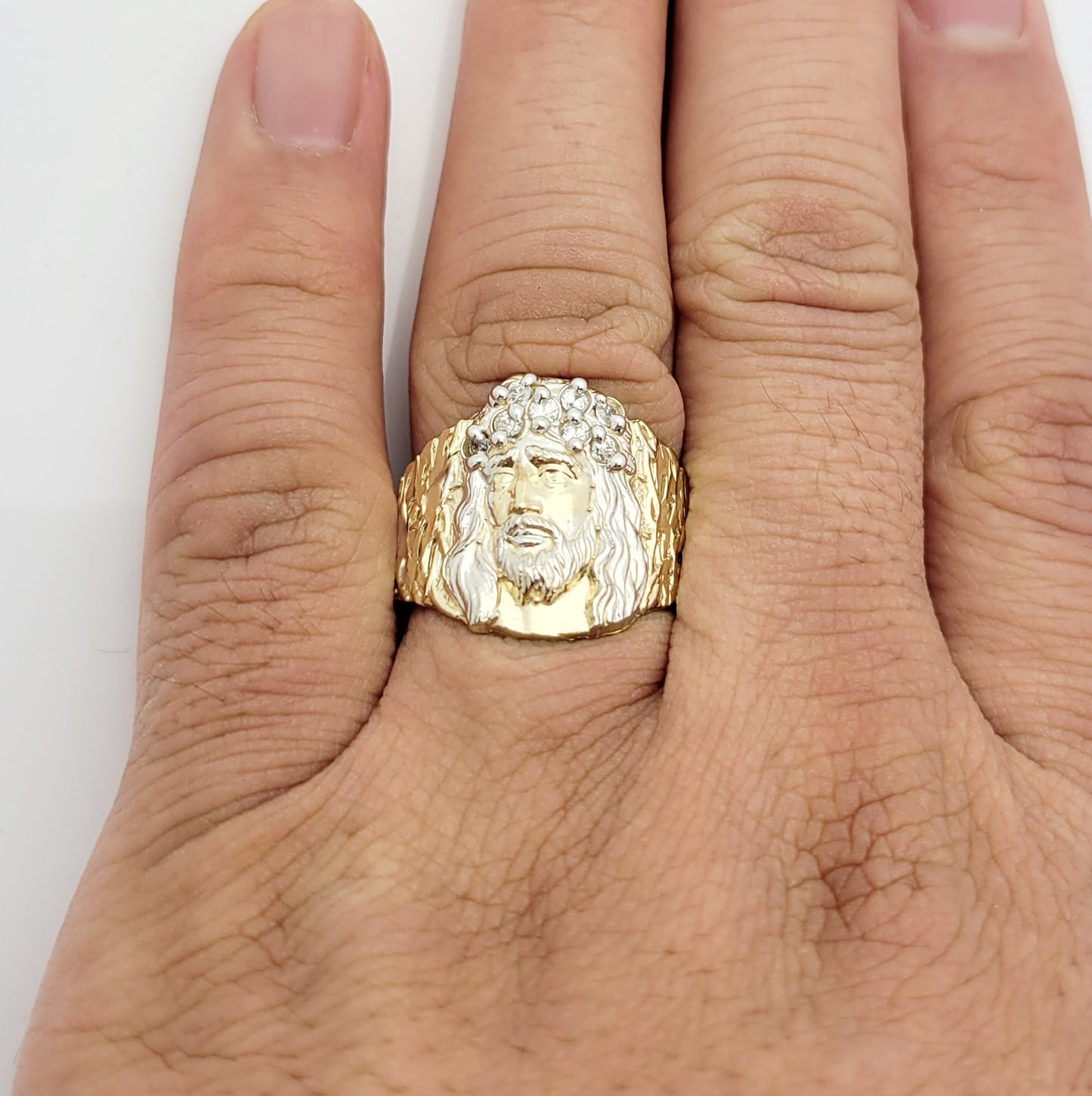 10K Yellow Gold Men's Jesus Ring Jesus Face Ring With CZ