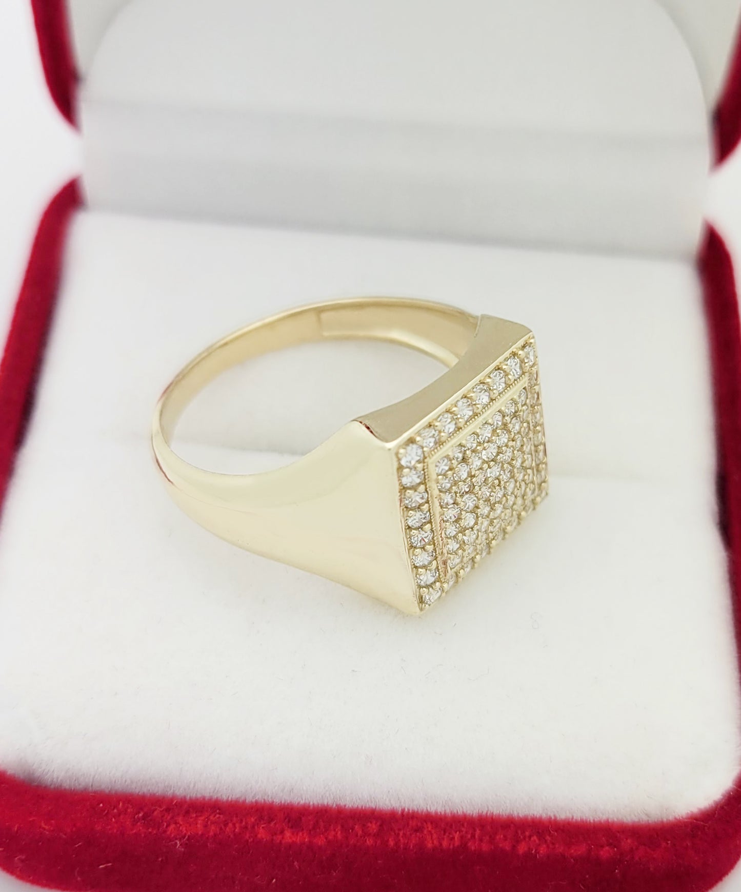 10K Yellow Gold Mens CZ Ring Micro Pave Setting