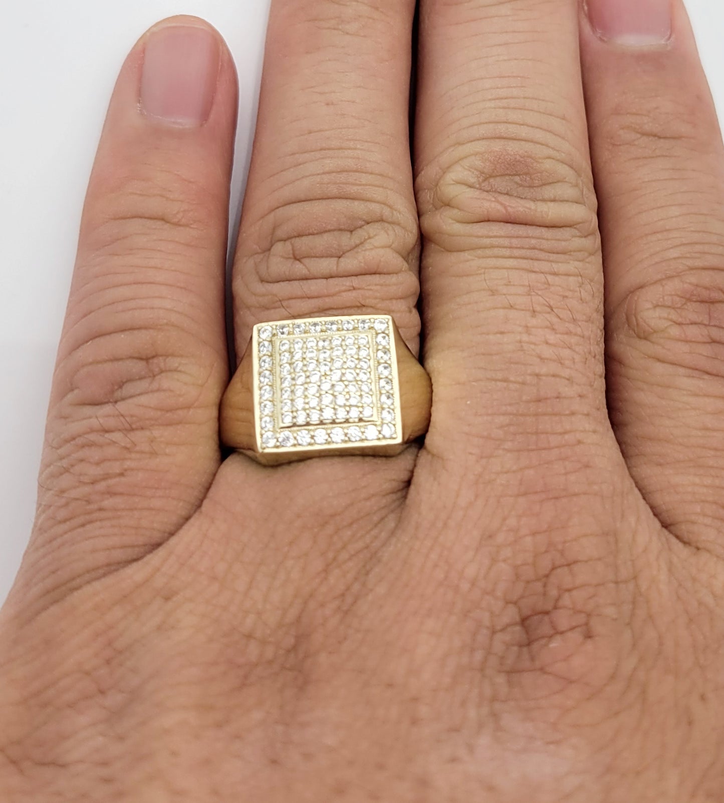 10K Yellow Gold Mens CZ Ring Micro Pave Setting