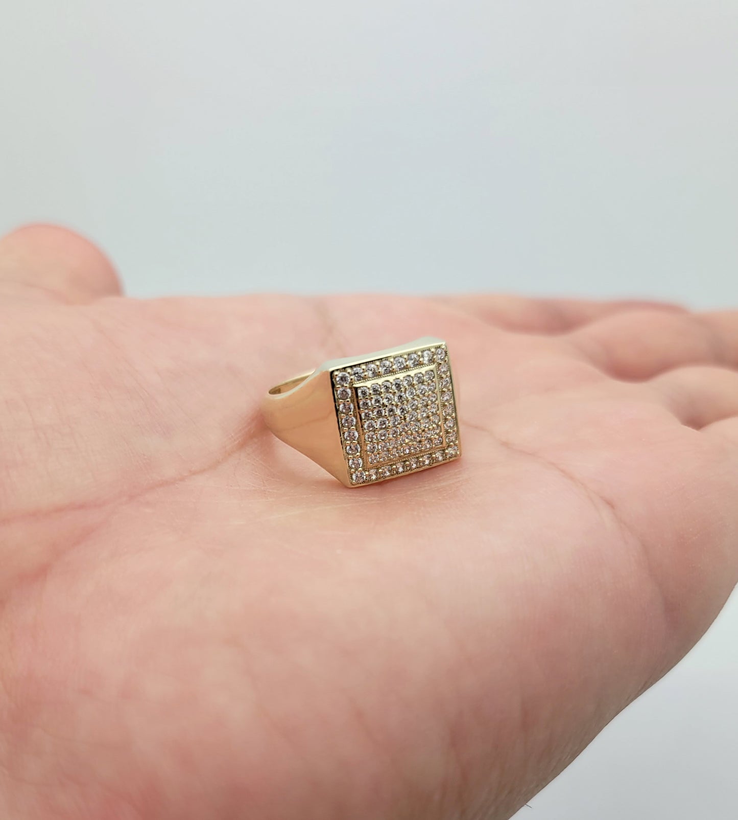 10K Yellow Gold Mens CZ Ring Micro Pave Setting