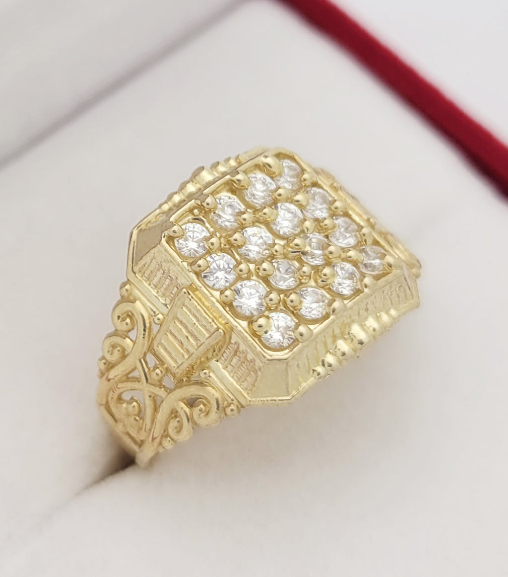 Men's 10K Gold CZ Ring Mens Gold Ring Ring Head Size 0.5 in x 0.5 in