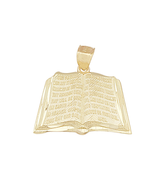 10K Yellow Gold Holy Bible Pendant Bible Charm With The Lord's Prayer