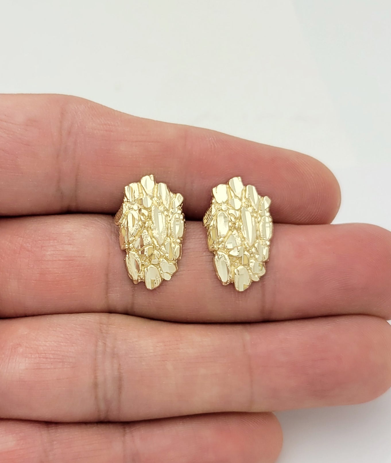 10K Yellow Gold Nugget Earrings Oval Shape Nugget Gold Earrings For Men