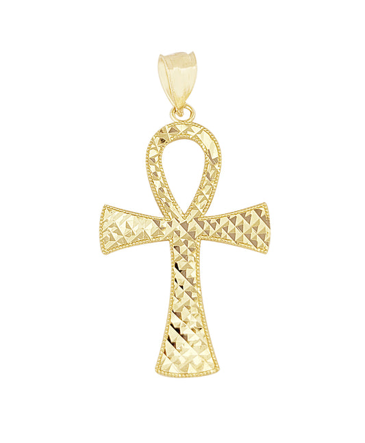 10k Yellow Gold Ankh Cross Pendant Diamond Cut Egyptian Cross