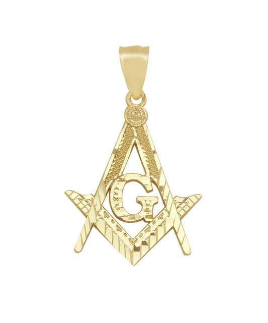 10K Yellow Solid Gold Masonic Pendant Freemason Necklace Pendant Diamond Cut