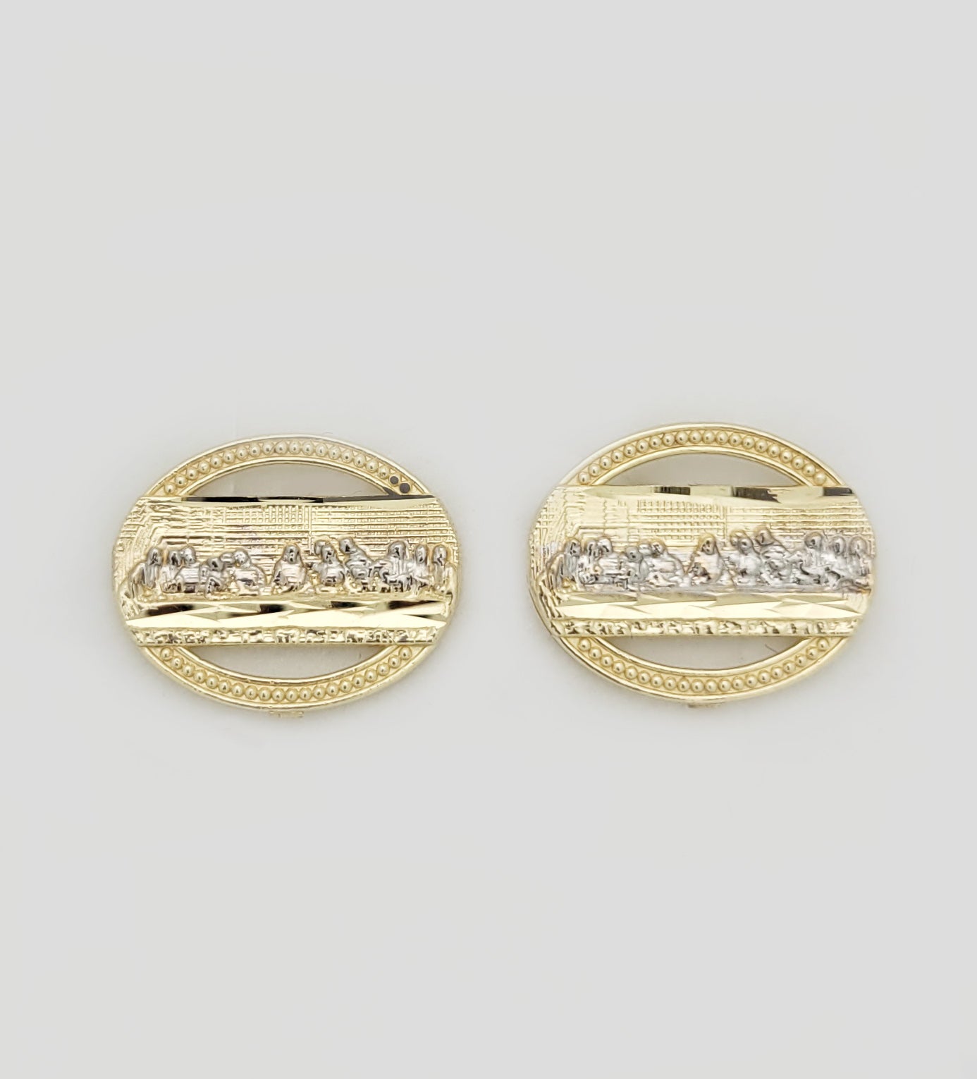 Men's Gold Last Supper Earrings 10K Yellow Gold Oval Last supper