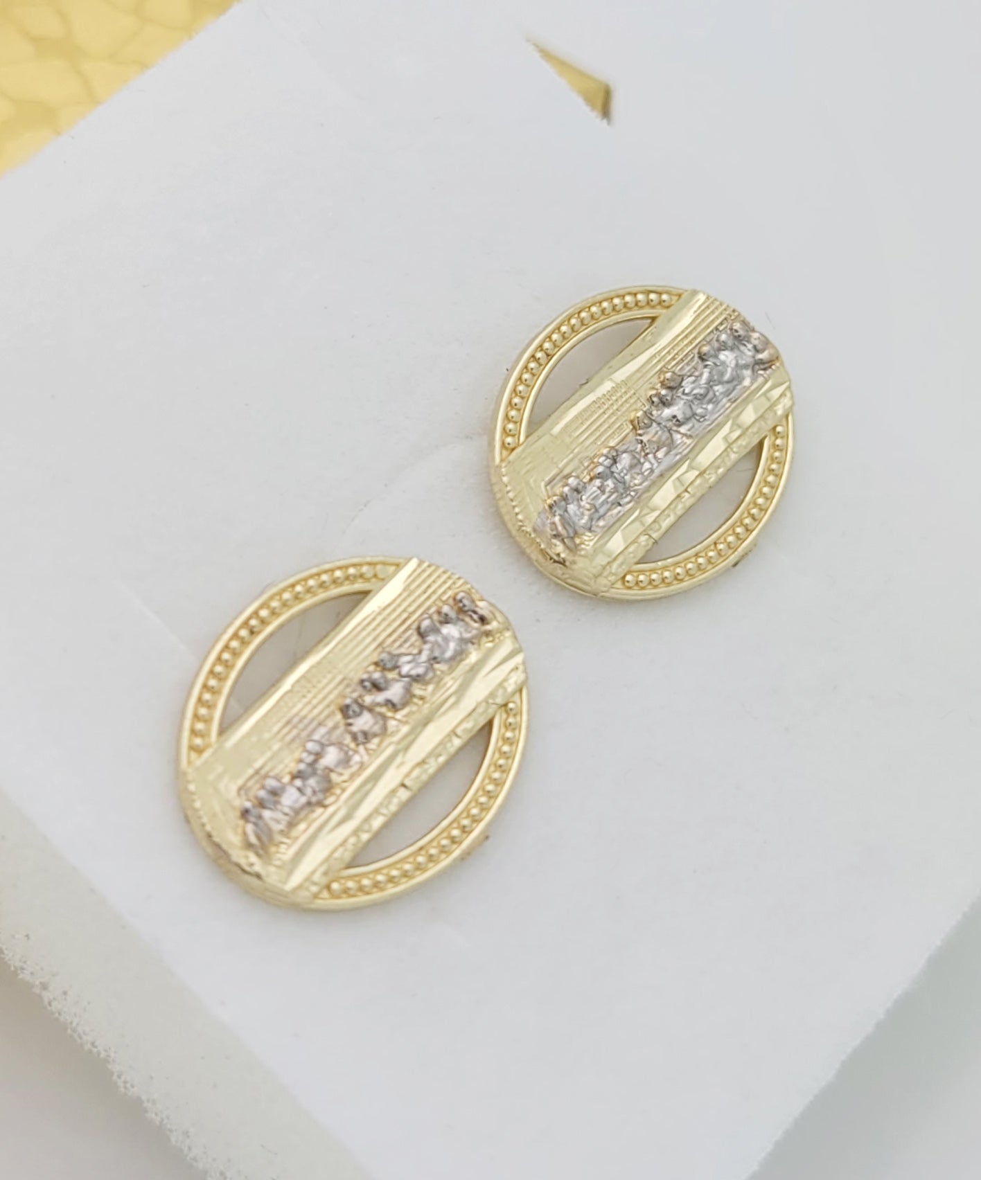 Men's Gold Last Supper Earrings 10K Yellow Gold Oval Last supper