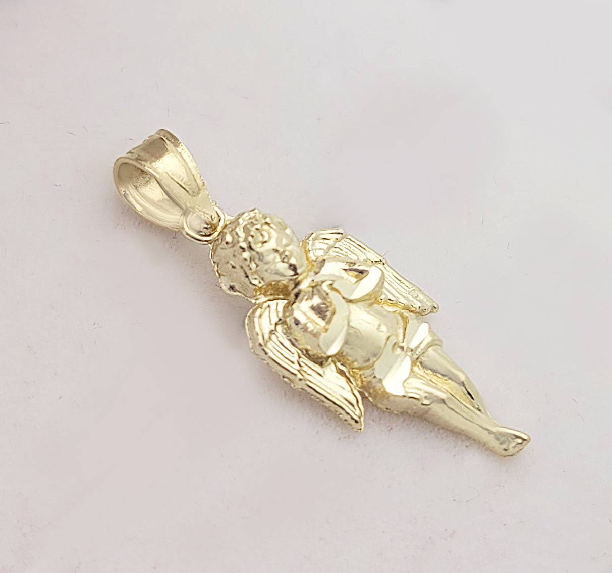 10K Yellow Gold Cherub Angel Pendant Praying Angel 1.0 inch