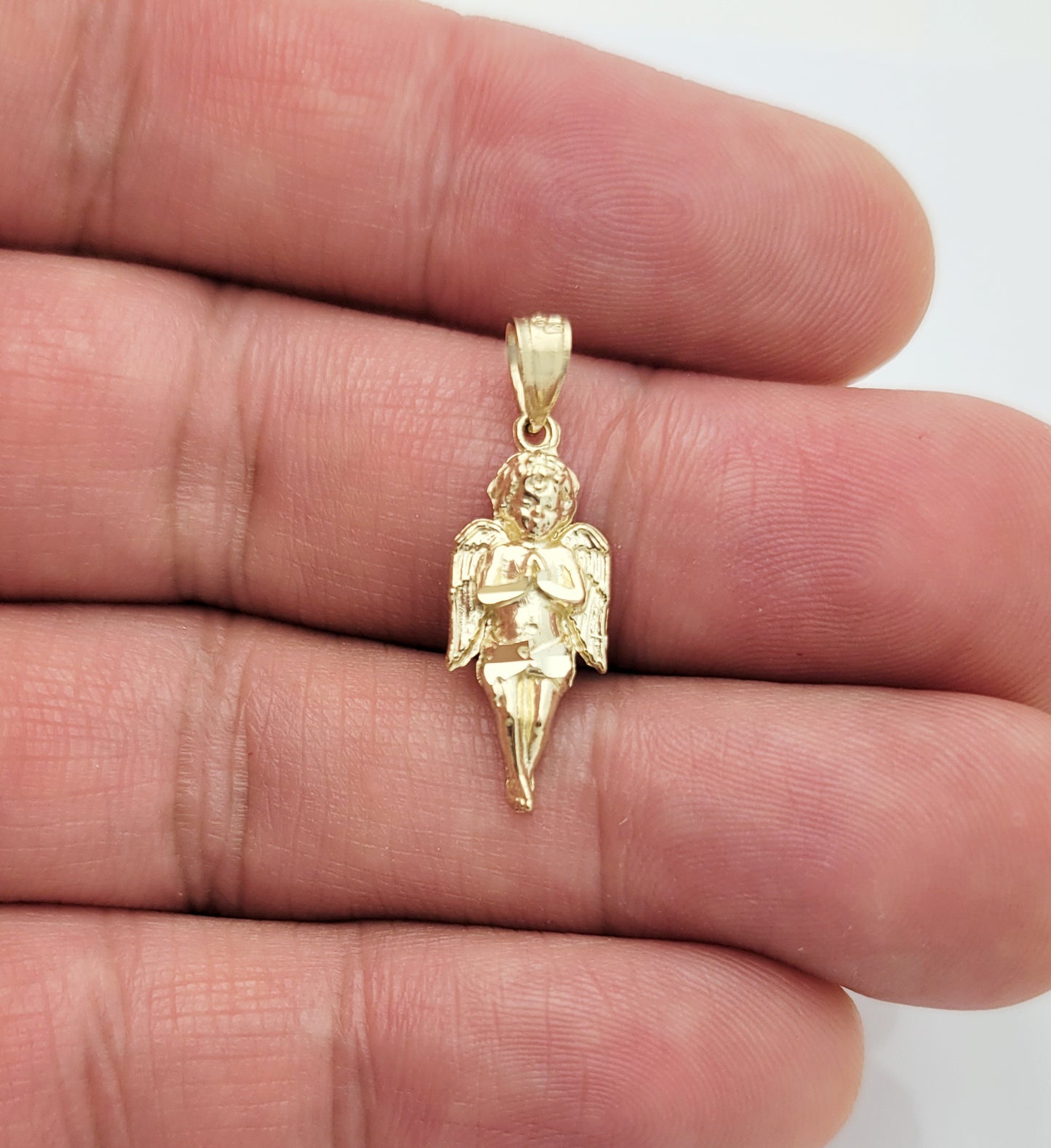 10K Yellow Gold Cherub Angel Pendant Praying Angel 1.0 inch