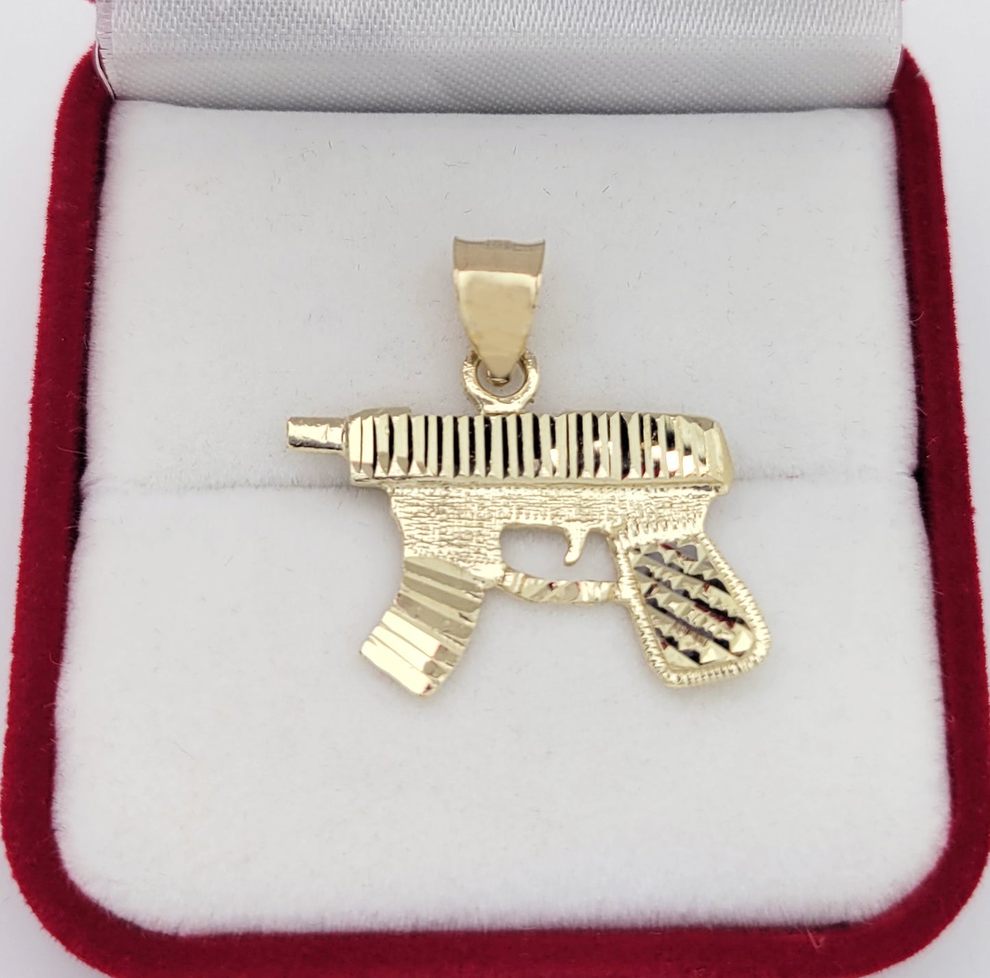 10K Yellow Gold Diamond Cut Uzi Gun Necklace Pendant 1.0 in