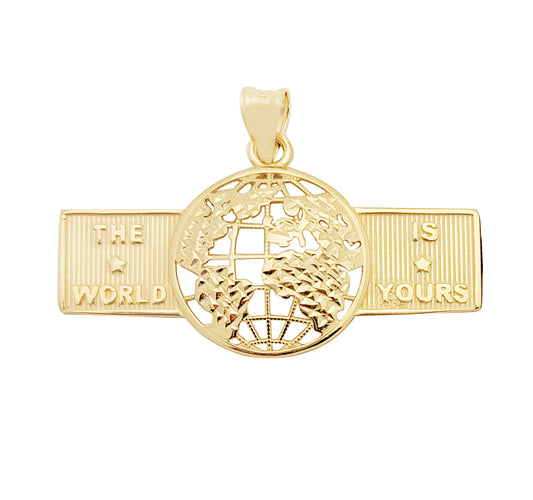 10K Yellow Gold World Map Pendant Globe Charm "The World is Yours"