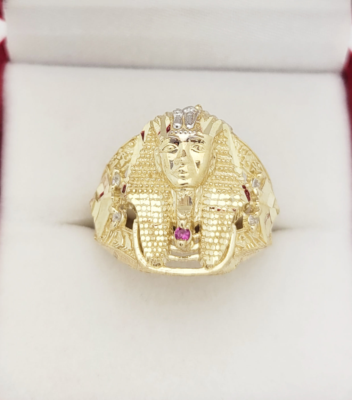 10K Yellow Gold Men's Pharaoh Ring Egyption King Tut Ring