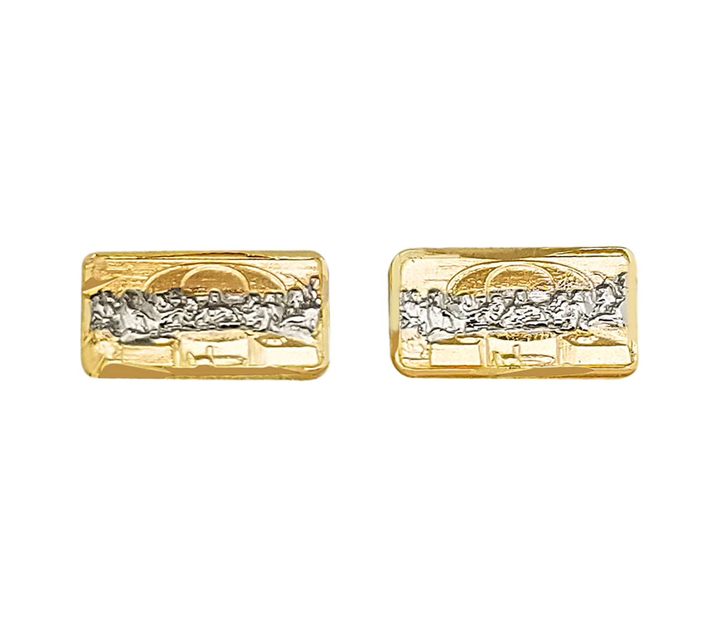 Men's Gold Last Supper Earrings 10K Yellow Gold Rectangle Last Supper Earrings 0.65 in x 0.4 in