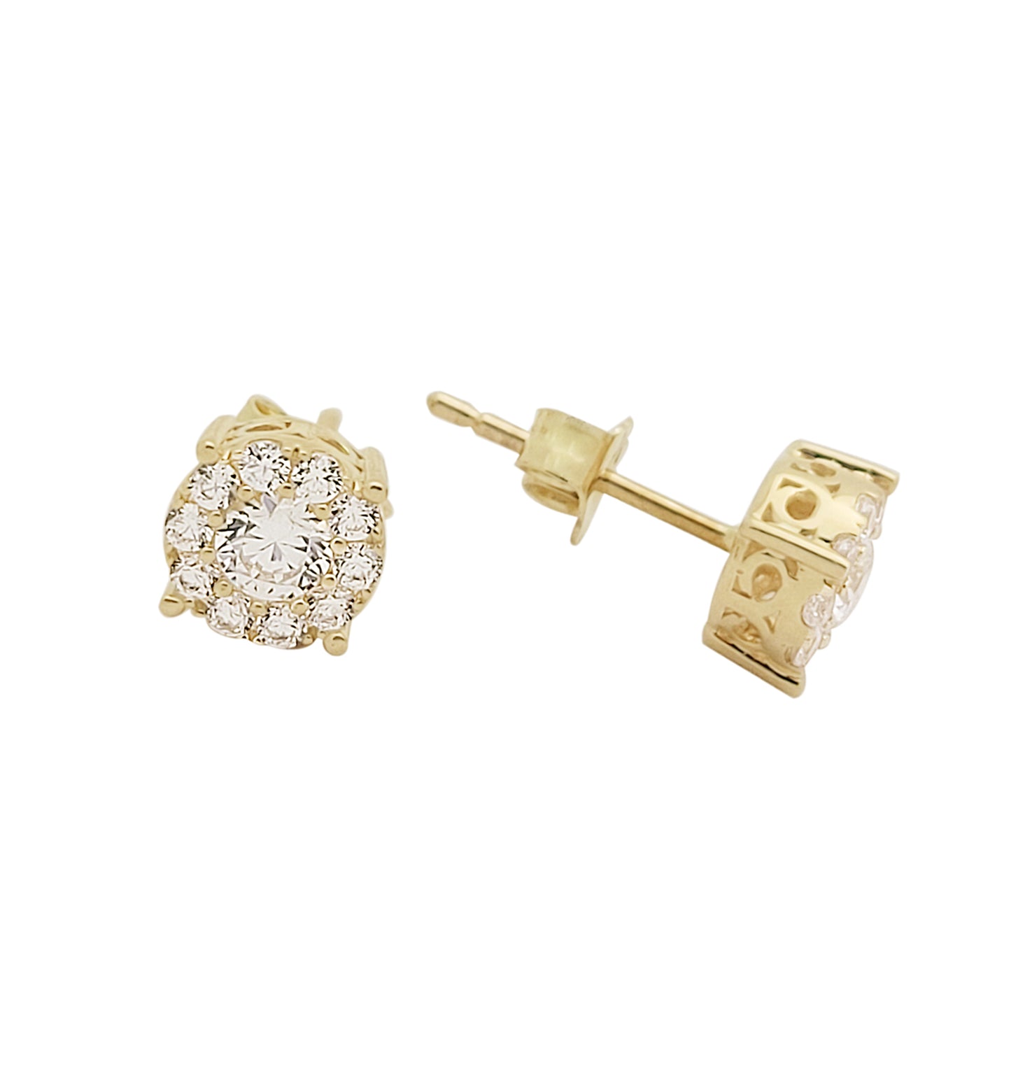 10k Yellow Gold CZ Cluster Earrings Round Earrings 6.5 mm