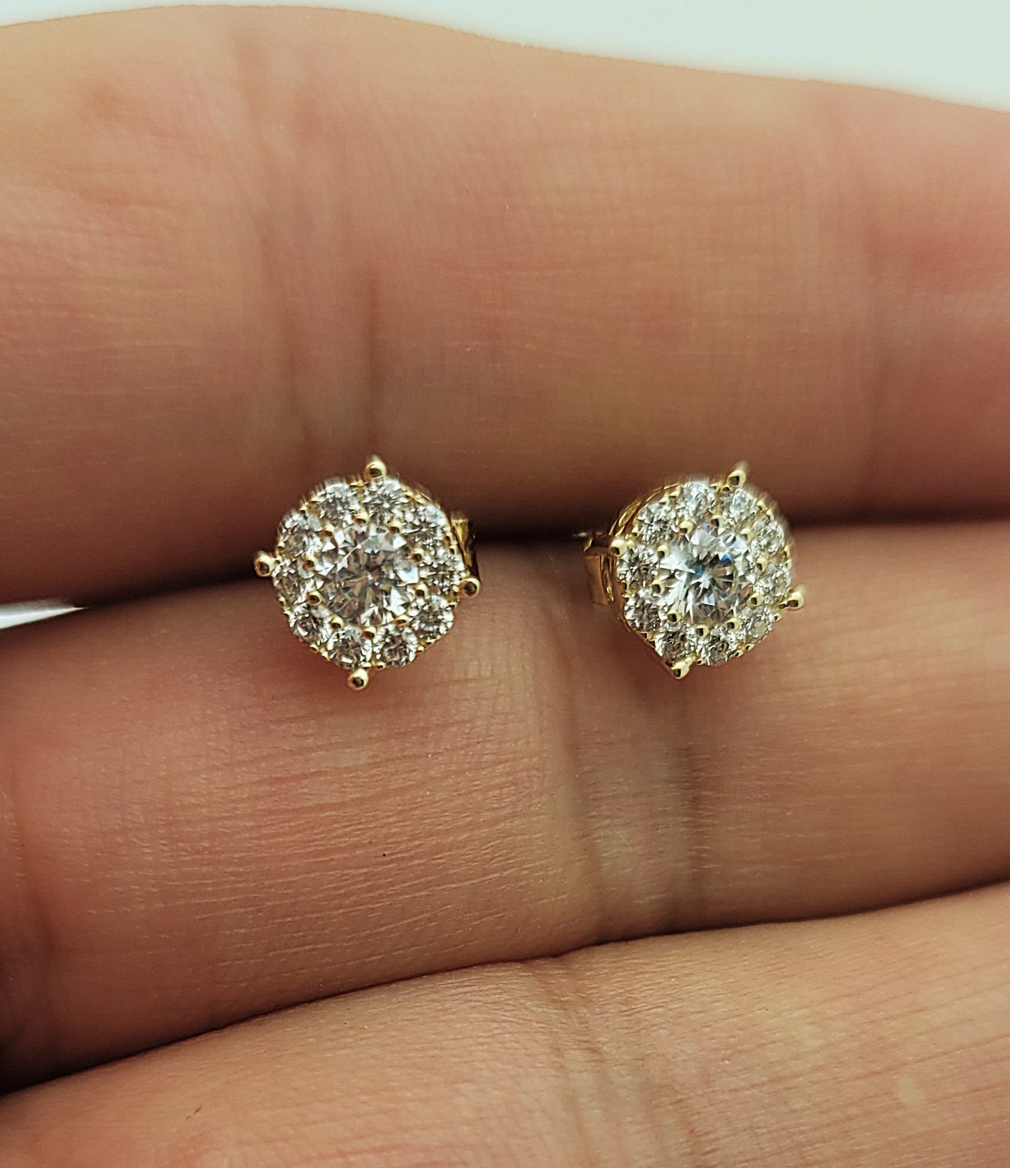 10k Yellow Gold CZ Cluster Earrings Round Earrings 6.5 mm