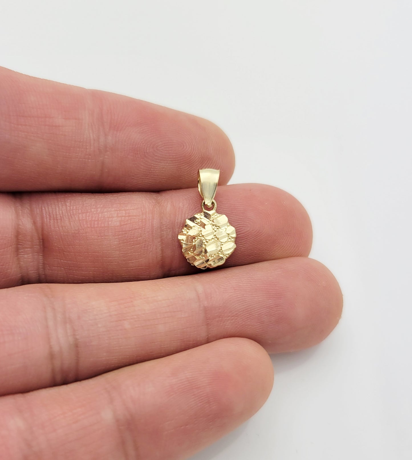 10k Yellow Gold Round Nugget Pendant Nugget Charm 9.5 mm Diameter