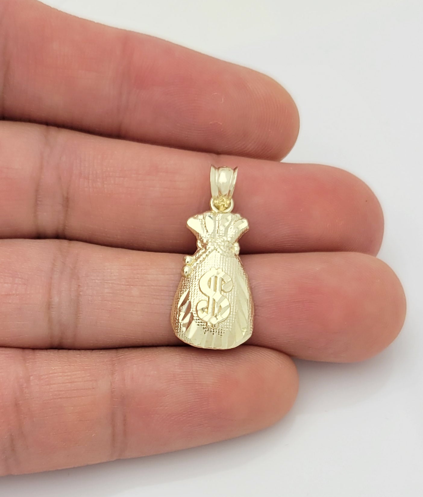 10K Yellow Gold Money Bag Pendant Treasure Dollar Sign Pendant Hip Hop 1.1 inch