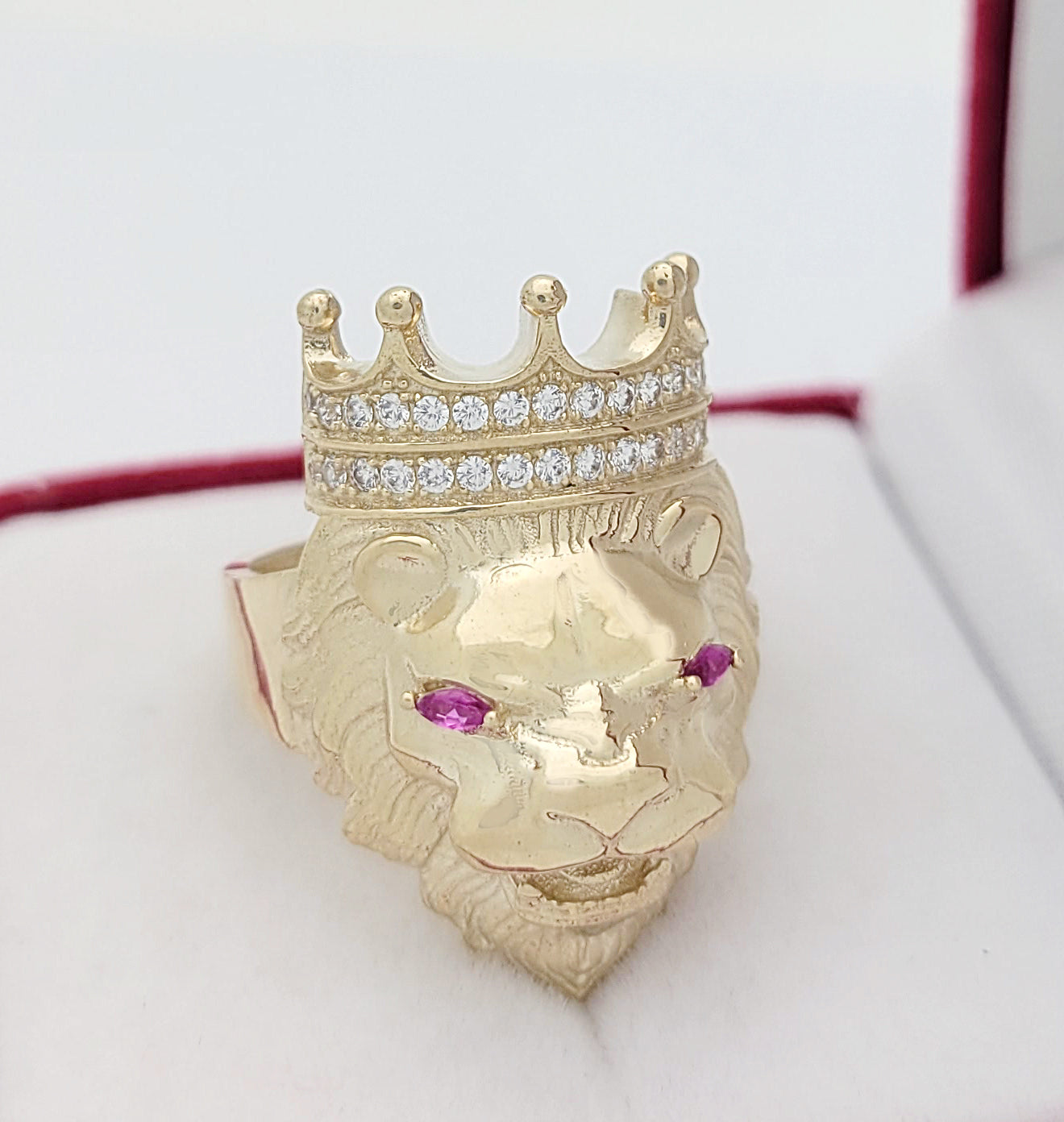 Men's Lion Head Ring 10K Yellow Gold Crown Lion Face Ring 1.0 in x 0.55 in