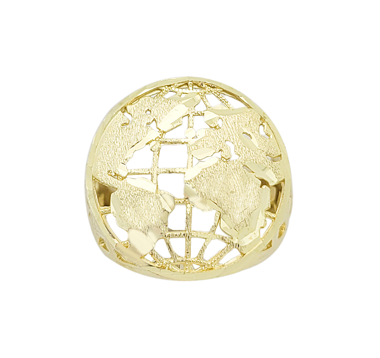 10K Yellow Gold Globe Ring Mens World Map Ring