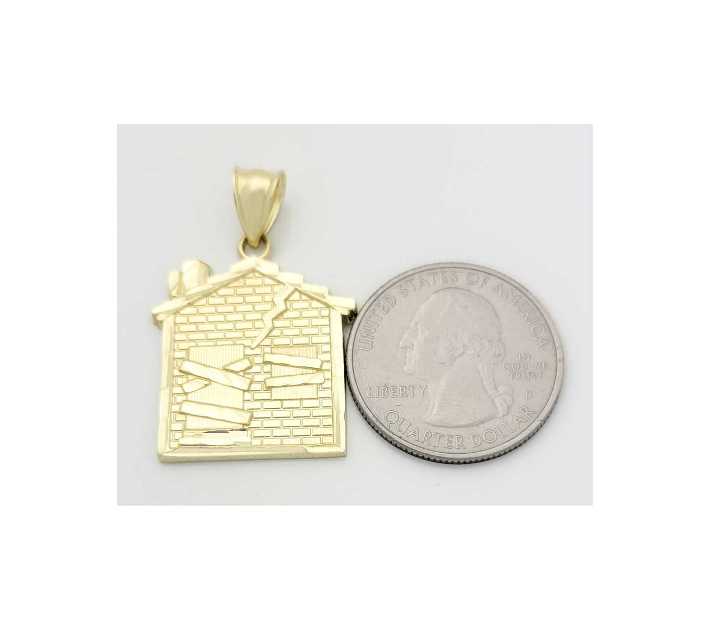 10K Yellow Gold Trap House Pendant Gold Pendant Hip Hop 1.3 in x 0.8 in