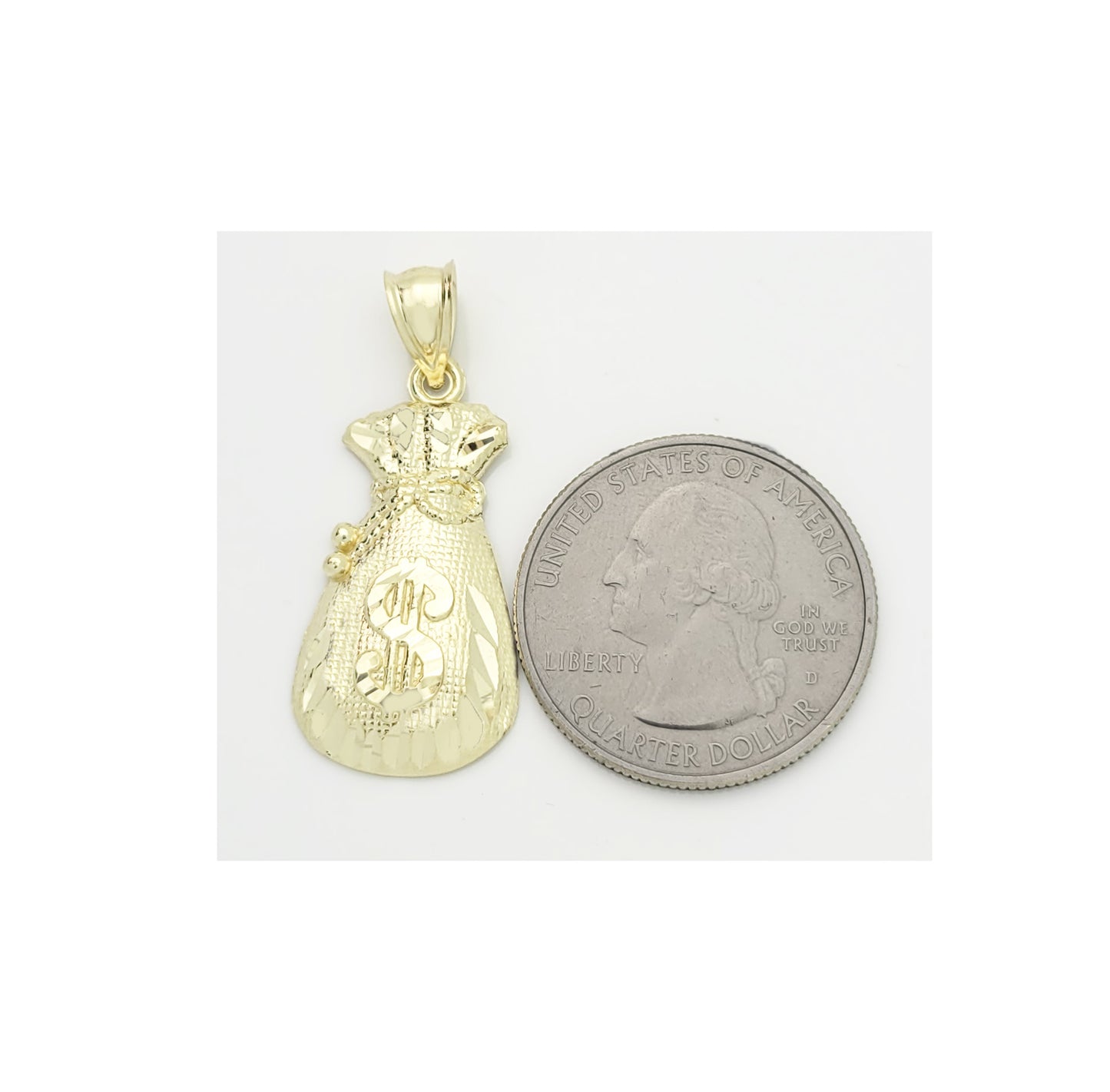 10K Yellow Gold Money Bag Pendant Treasure Dollar Sign Pendant Hip Hop 1.3 inch