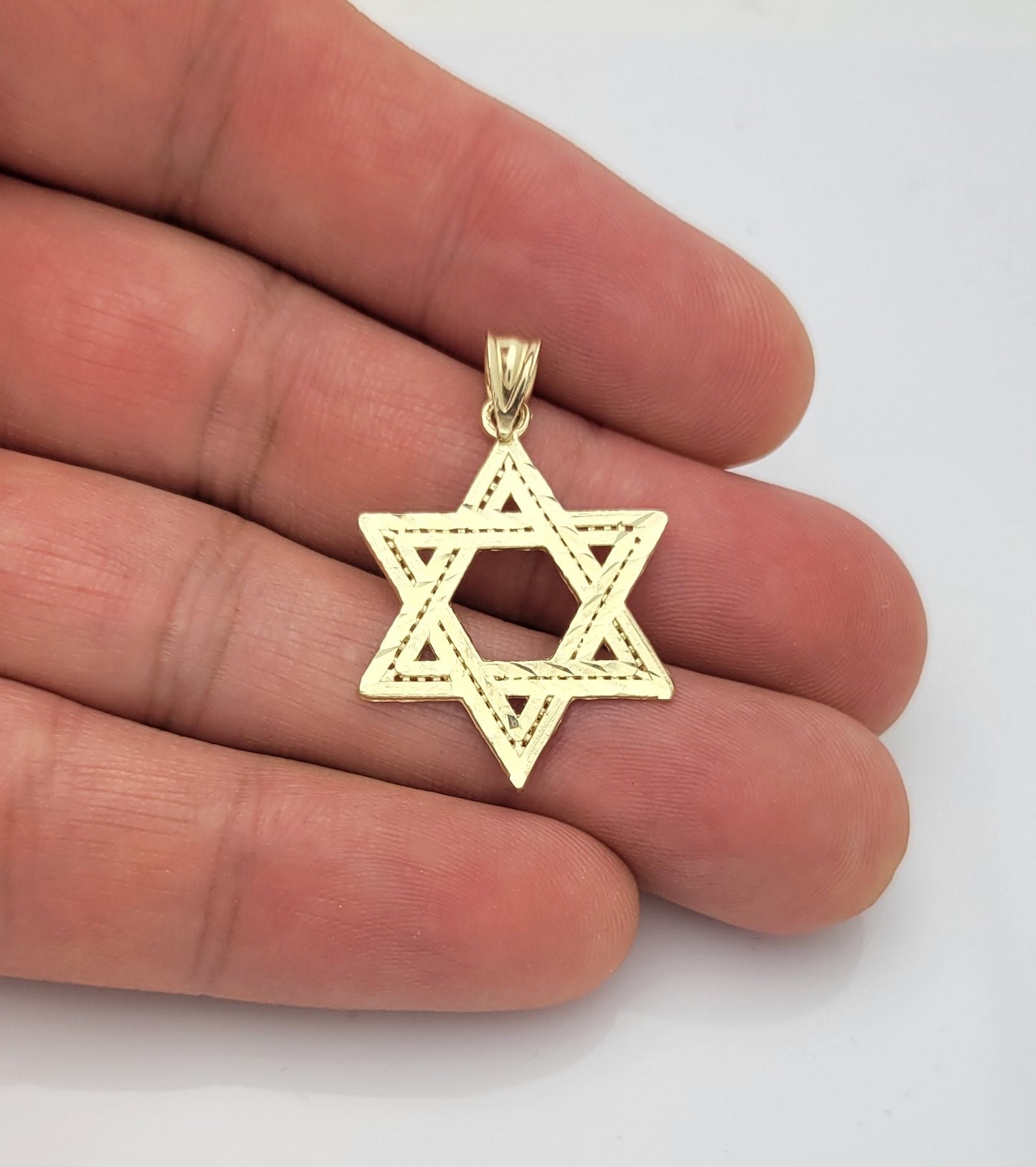 10K Yellow Gold Six Point Star Of David Jewish Pendant Diamond Cut