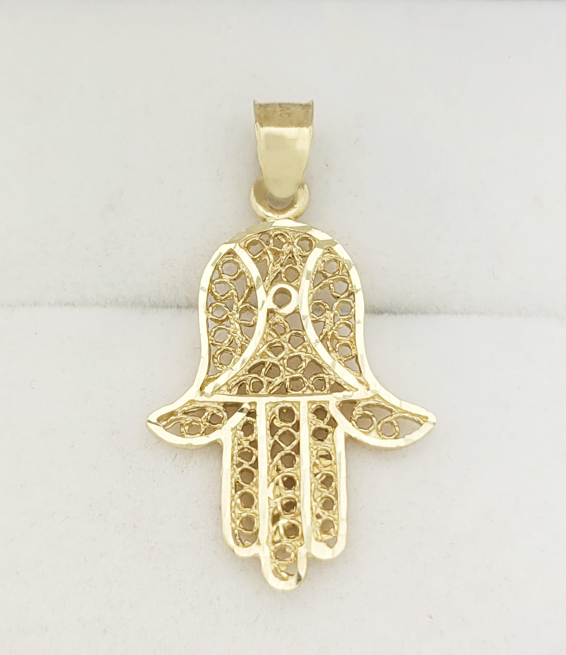 10k Yellow Gold Hamsa Pendant Hand of Fatima Charm 1.1 in x 0.7 in