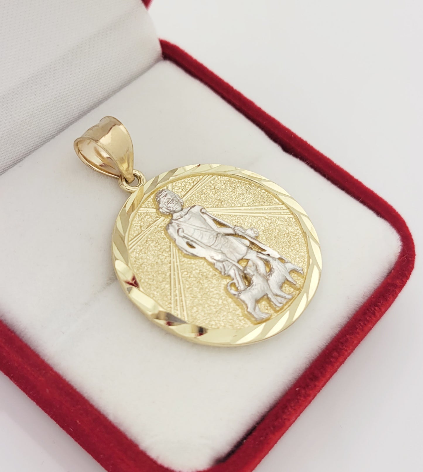 10K Yellow Gold Saint Lazarus Pendant Charm Patron Lazarus Medallion