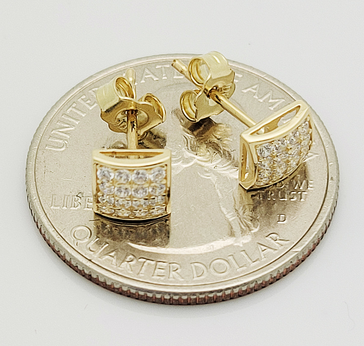 10k Yellow Gold Micro Pave CZ Earrings 6 mm x 6 mm