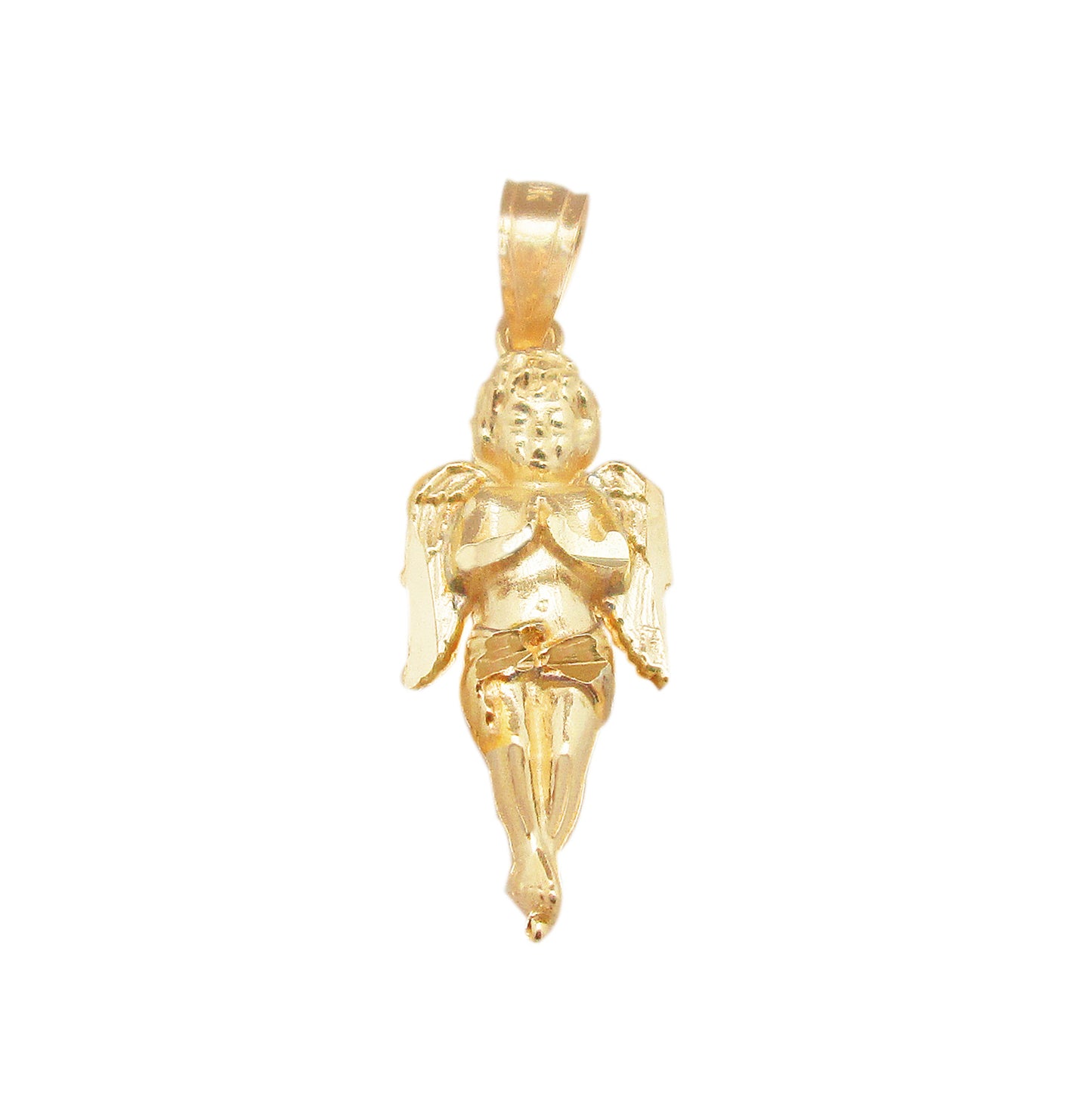 10K Yellow Gold Cherub Angel Pendant Praying Angel 1.0 inch