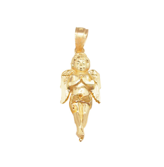 10K Yellow Gold Cherub Angel Pendant Praying Angel 1.0 inch