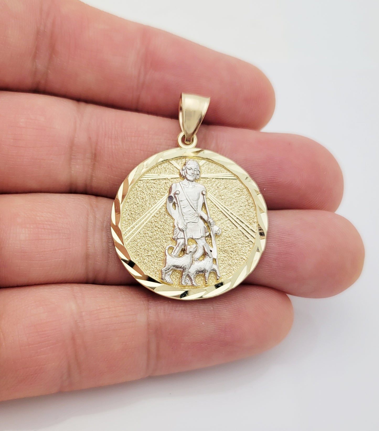 10K Yellow Gold Saint Lazarus Pendant Charm Patron Lazarus Medallion