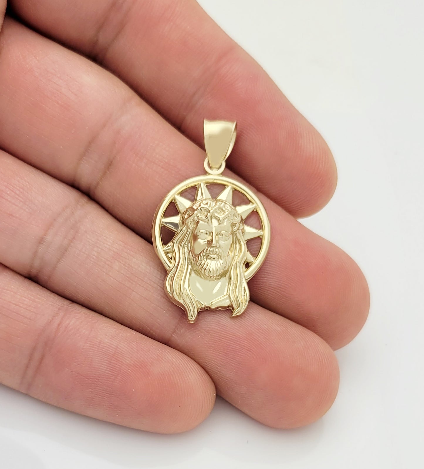 10k Yellow Gold Jesus Pendant for Mens Necklace Jesus Face Charm