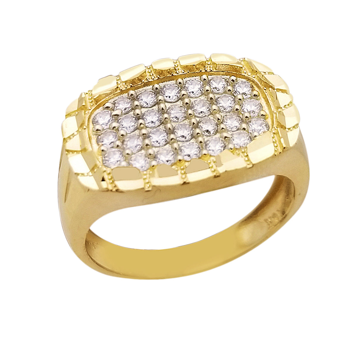 10K Yellow Gold Mens Ring Nugget Frame Ring Oval Shape