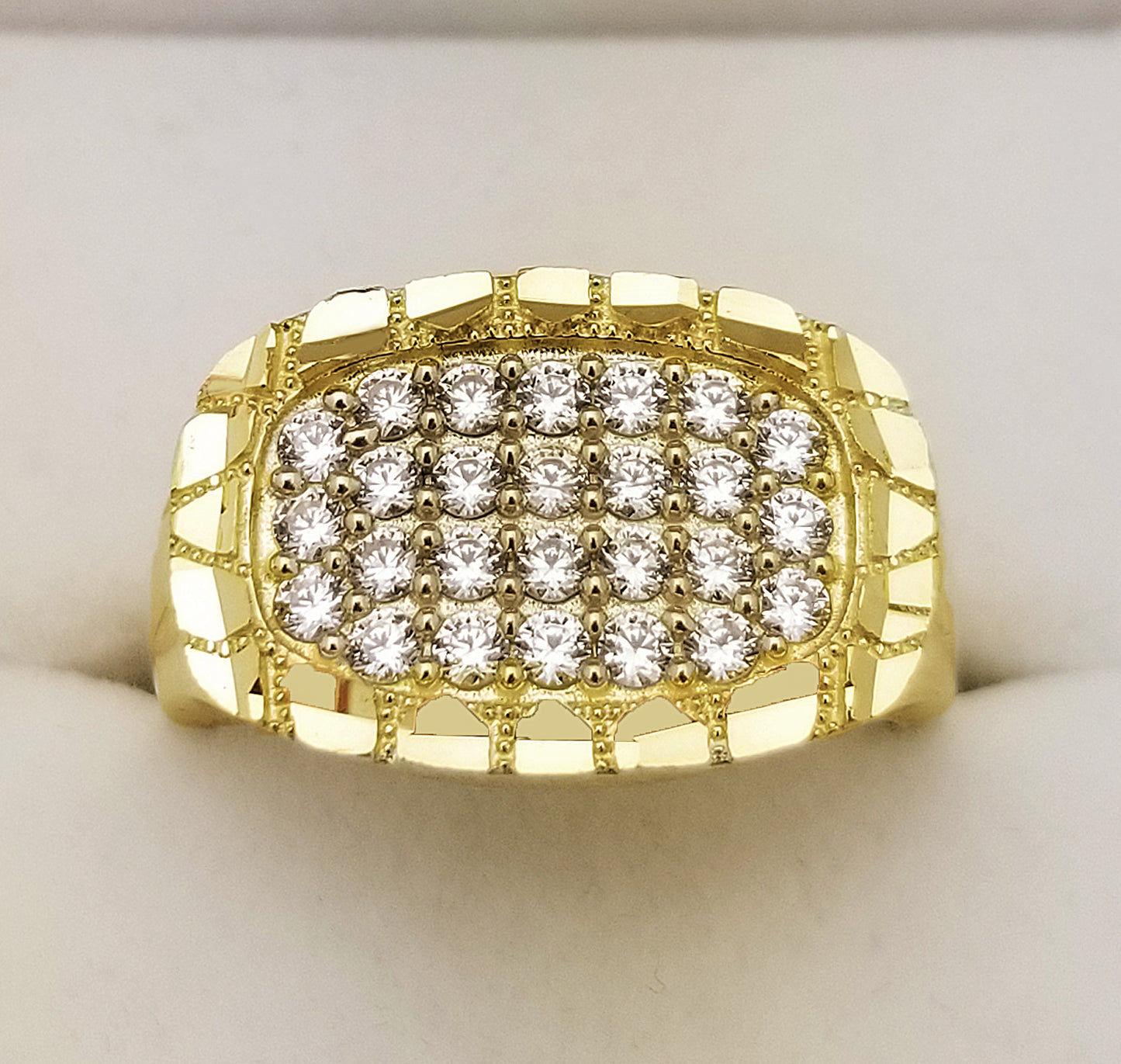 10K Yellow Gold Mens Ring Nugget Frame Ring Oval Shape