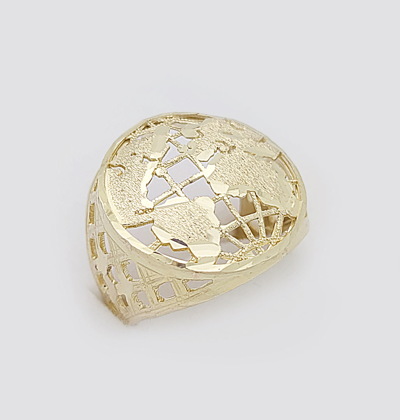 10K Yellow Gold Globe Ring Mens World Map Ring