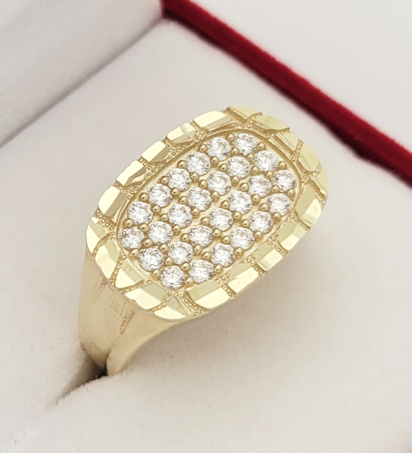 10K Yellow Gold Mens Ring Nugget Frame Ring Oval Shape