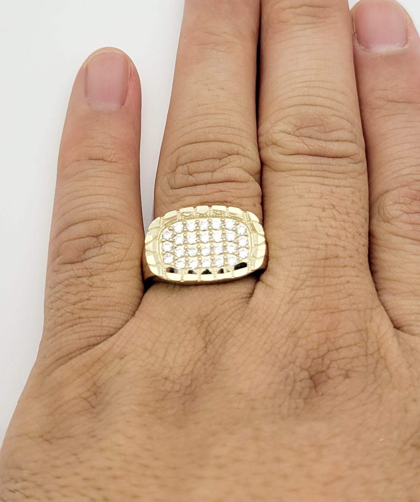 10K Yellow Gold Mens Ring Nugget Frame Ring Oval Shape