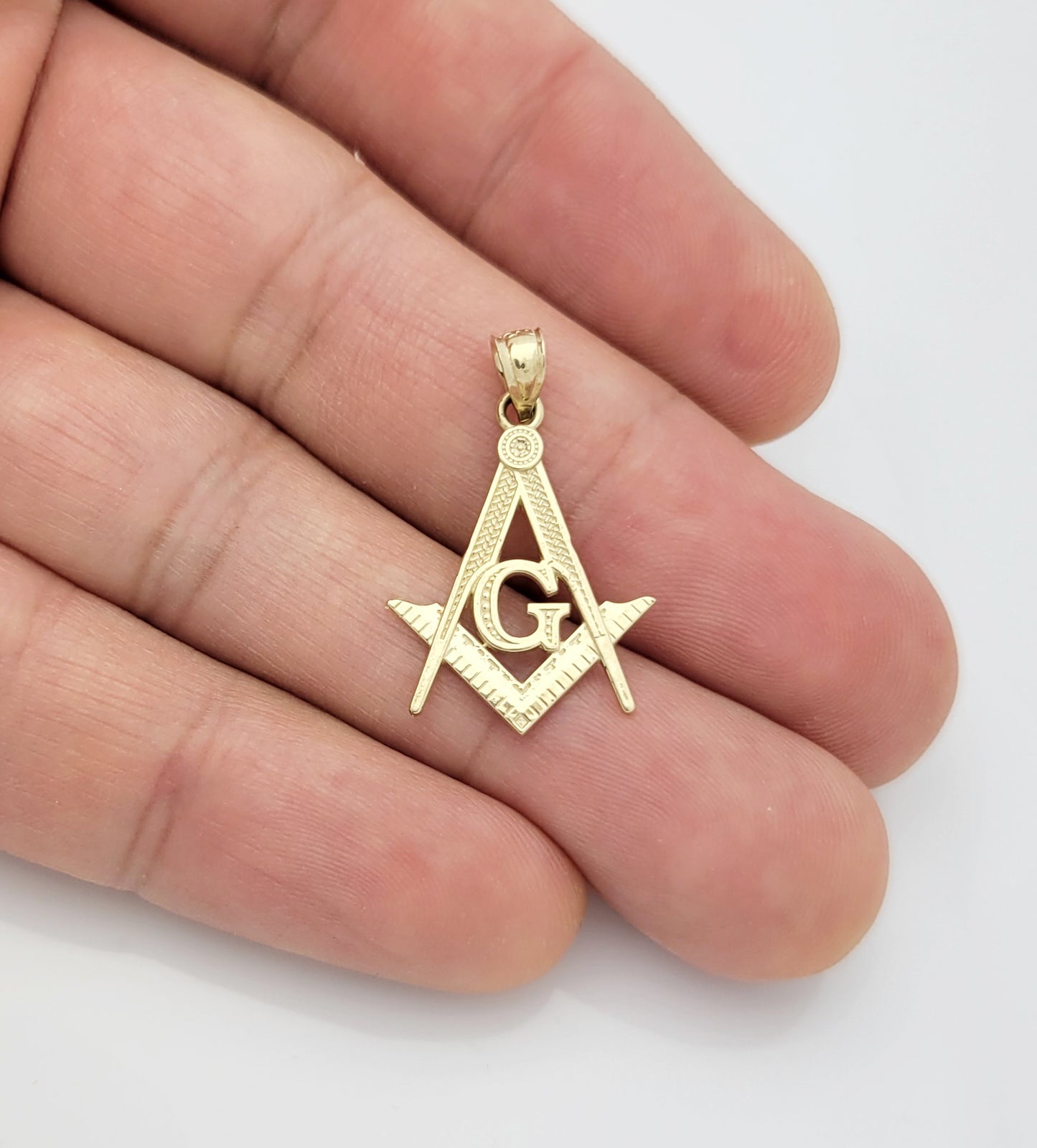 10K Yellow Solid Gold Masonic Pendant Freemason Necklace Pendant