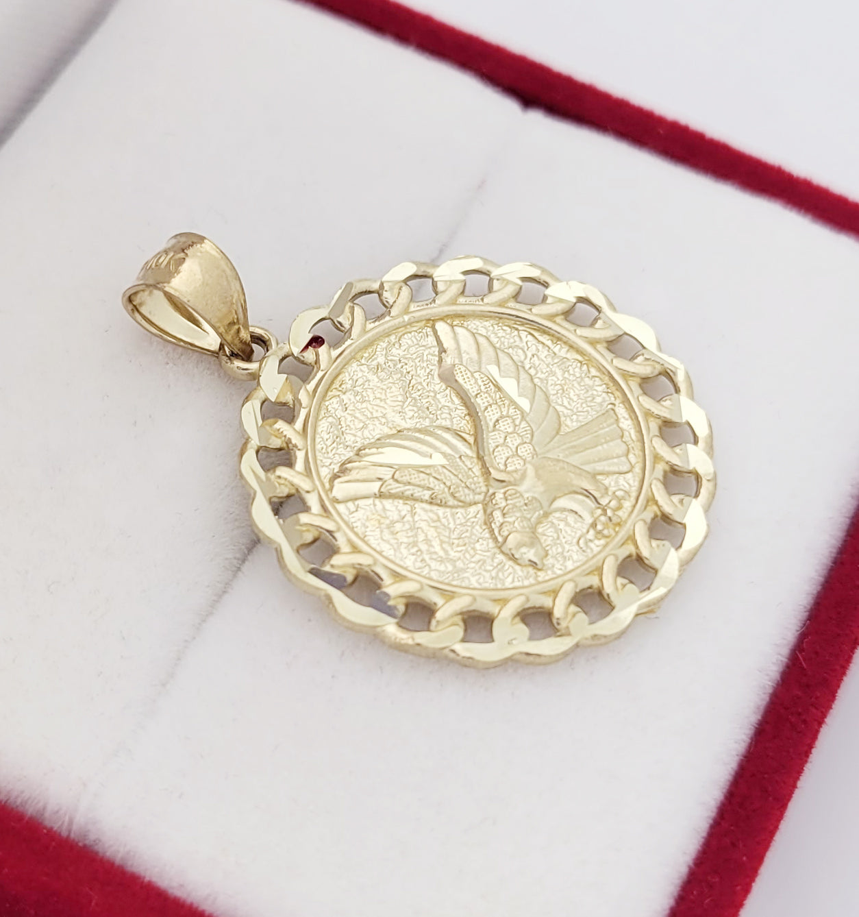 10K Yellow Gold American Eagle Pendant Eagle Medallion Cuban Link Frame